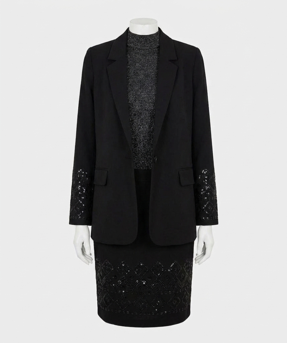 NEW ESQUALO beate sleeve embellishments blazer in black